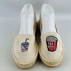 Womens 8.5 Bamboo Maldives Espadrilles Popcorn Drink Ivory Canvas Slip On Shoes
